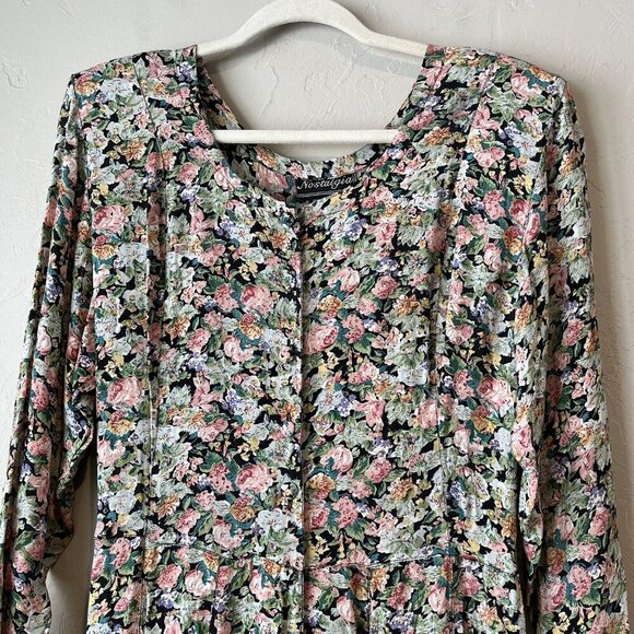 vintage nostalgia dress Floral Maxi Cottage Pleated 90s 80s Coquette Feminine M - Picture 6 of 14